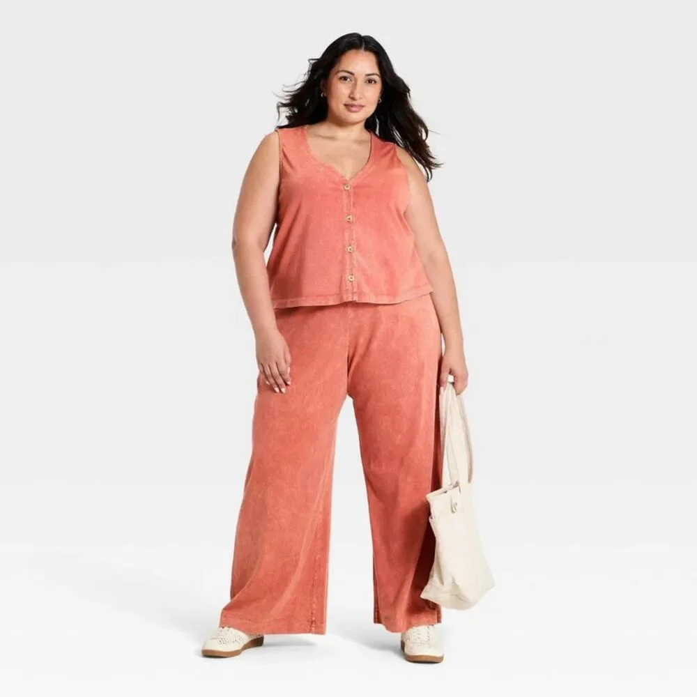 Women's High-Rise Wide Leg Knit Pull-On Pants - Universal Thread Red XXL